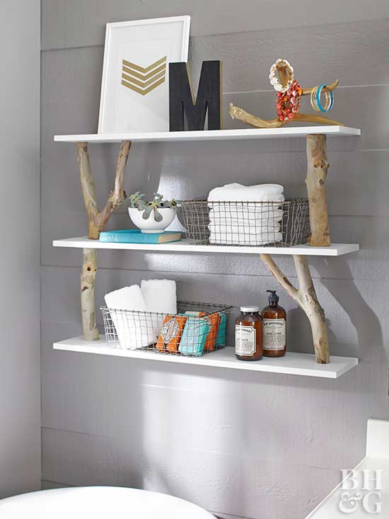 cool tree branch bedroom wall shelves ideas