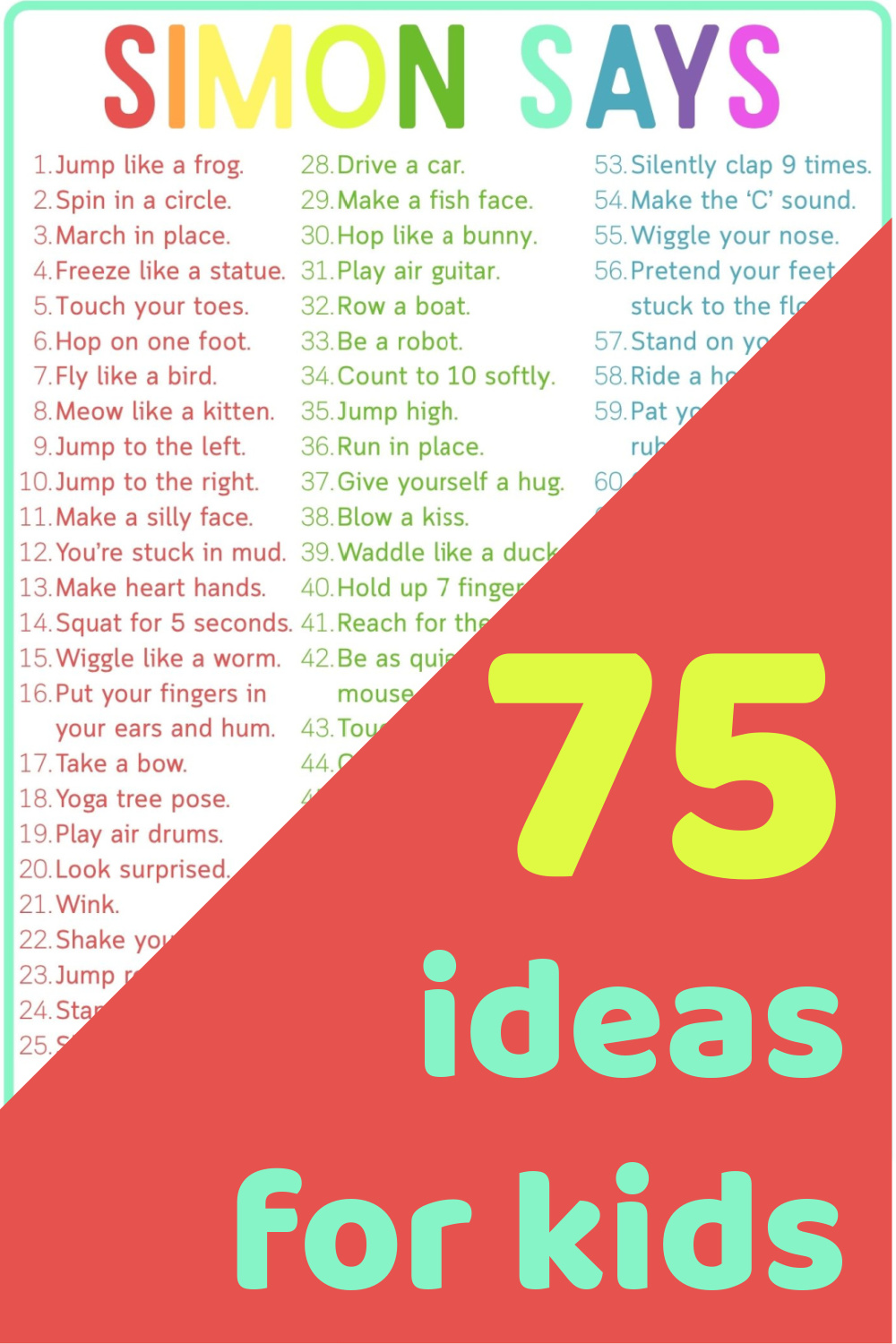 75 of the best Simon Says ideas for kids in a printable PDF
