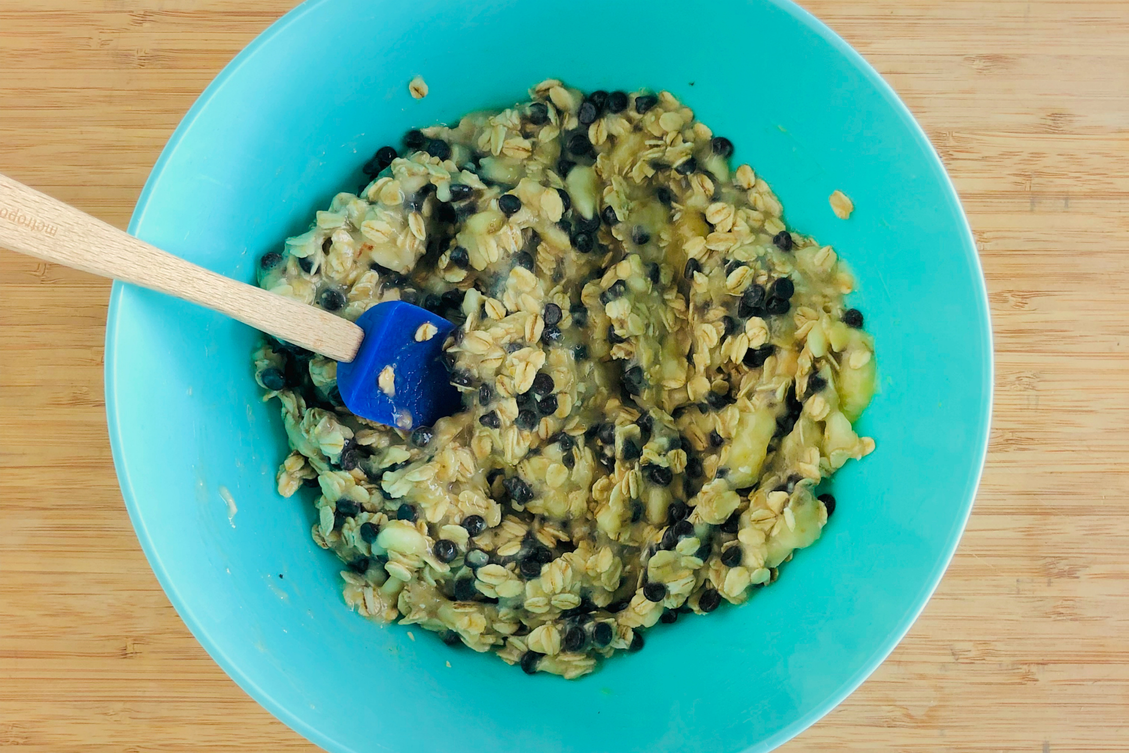 Mixing 3 Ingredient Banana Oatmeal Chocolate Chip Cookies