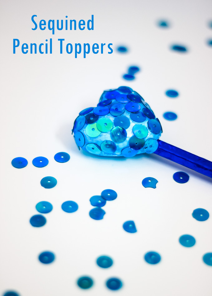 Sequined Styrofoam Heart Pencil Toppers - Make and Takes