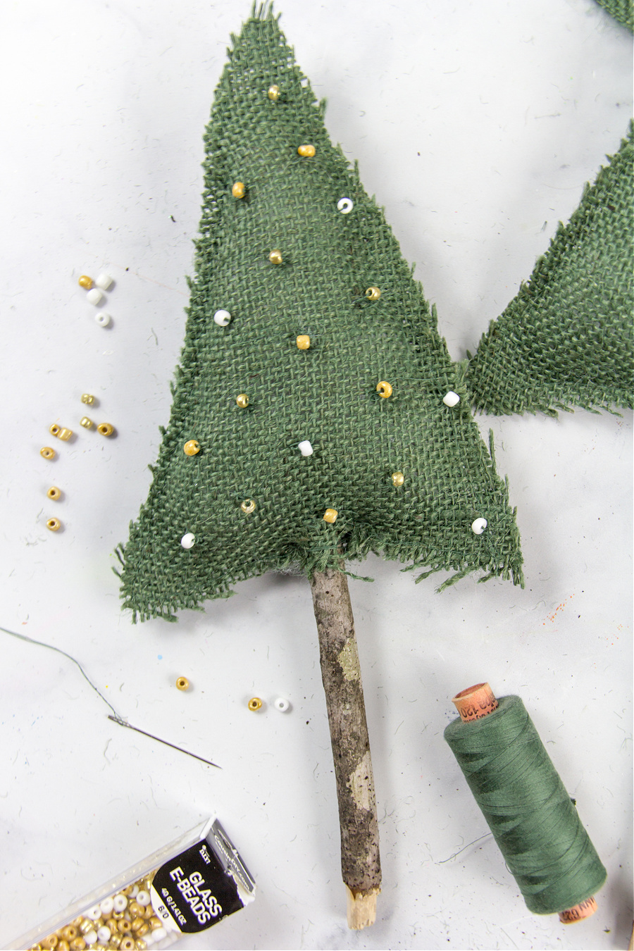 beaded homemade burlap christmas tree