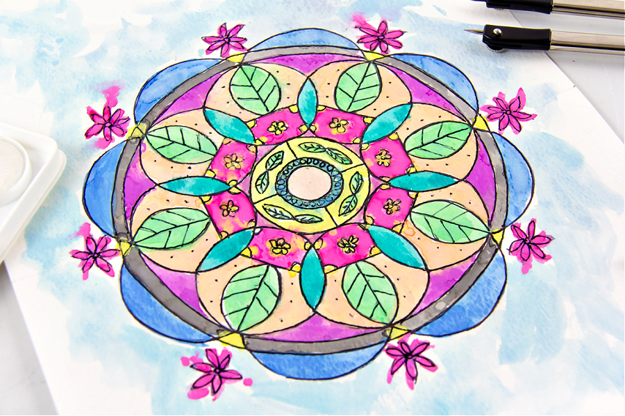 beginner watercolor mandala design