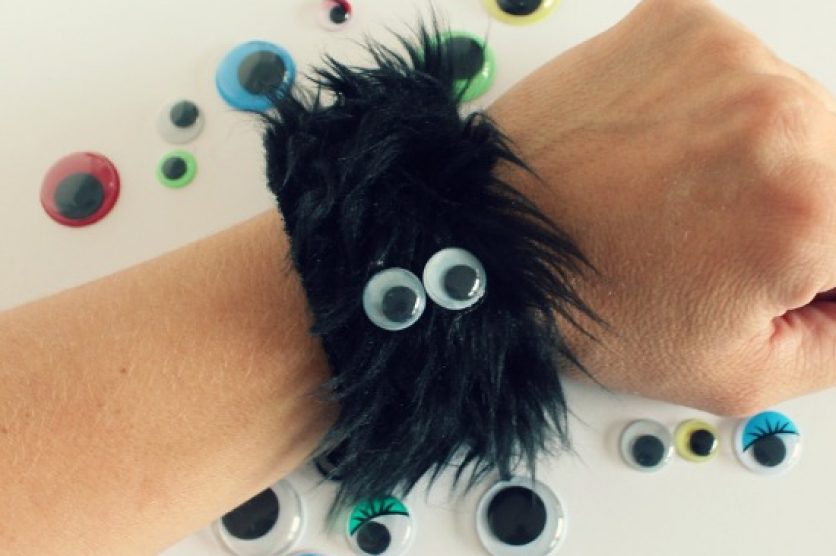 Furry Monster Bracelet with Googly Eyes via makeandtakes.com