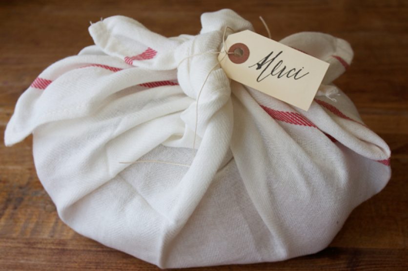 Dish towel wrapping for gifts