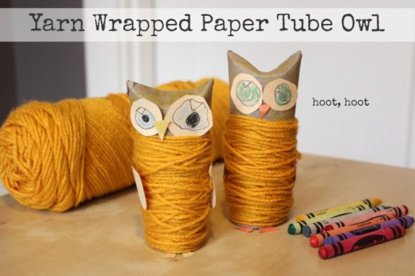Yarn Wrapped Paper Tube Owl makeandtakes.com
