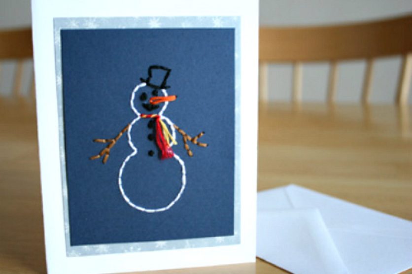 Hand-Stitched Snowman Card