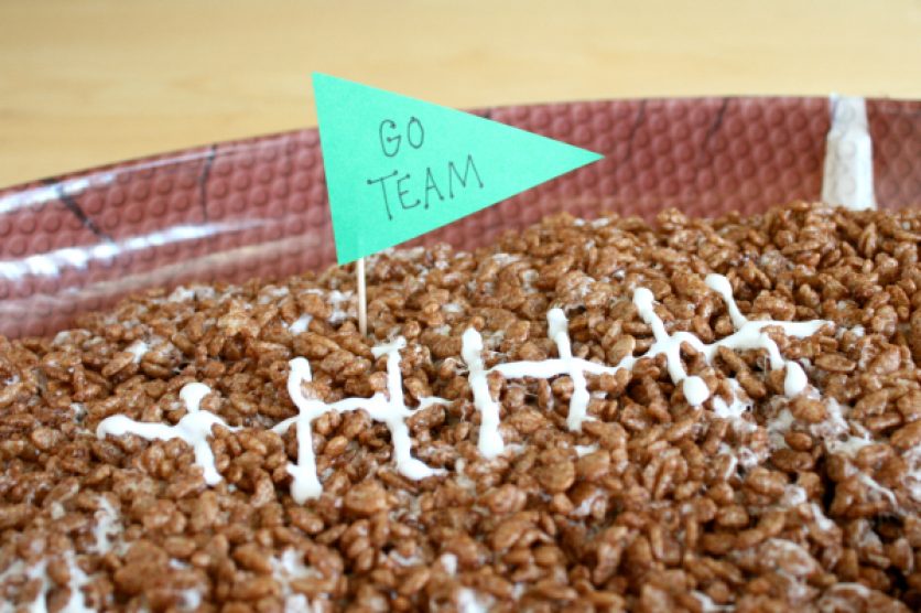 Add a Toothpick Flag to a Giant Rice Crispy Football for Game Day