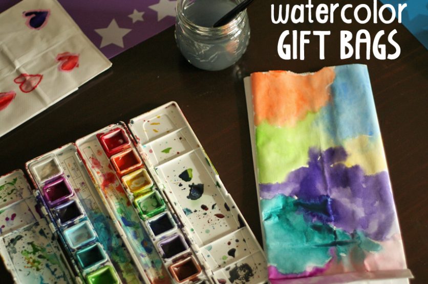 Creating gift bags with watercolors and white lunch bags