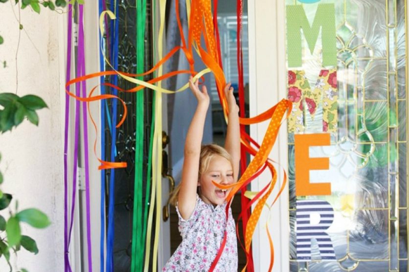 Make a Rainbow Ribbon Curtain for Kids Outdoor Play