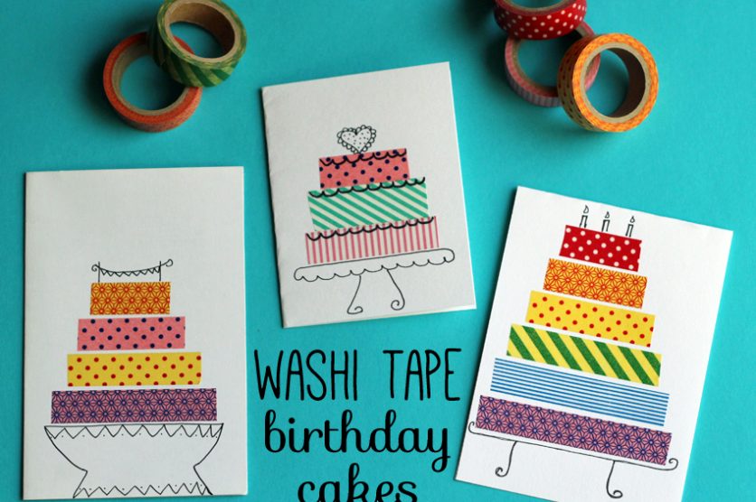 Birthday cards with washi tape cakes