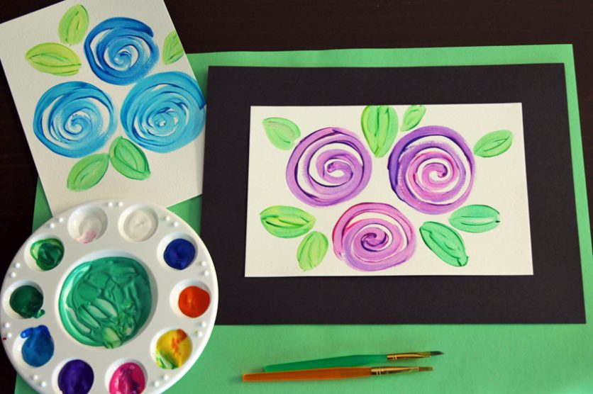 Swirly flowers painted card or gift