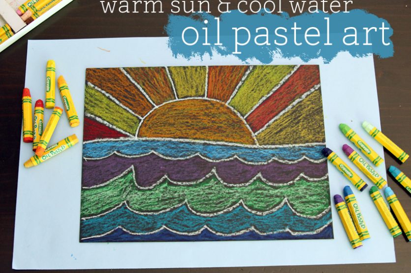 Warm sun and cool water oil pastel art