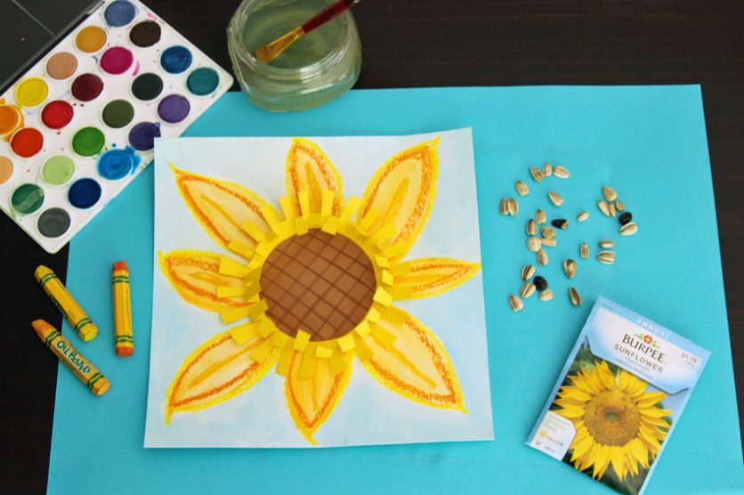 Sunflower mixed media art project for kids