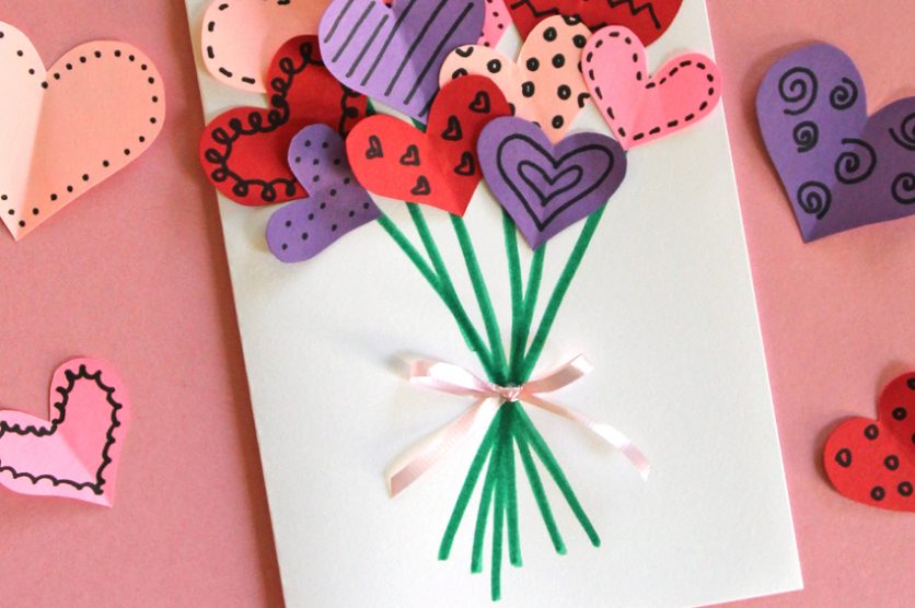 Adorable heart bouquet card for Valentine's Day
