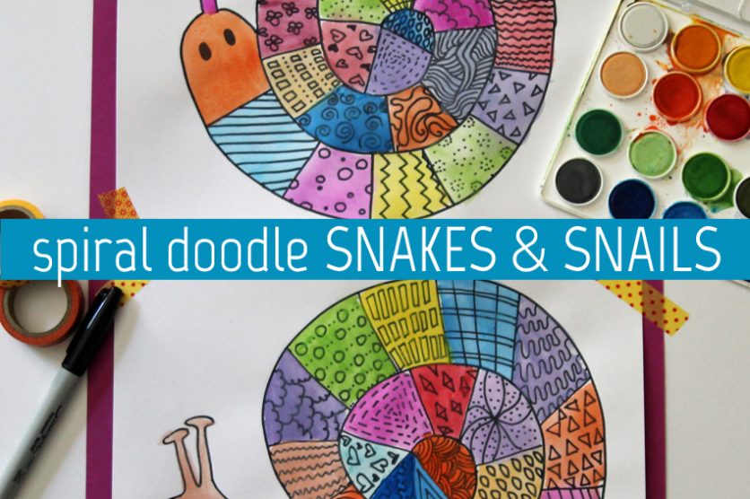 Create colorful spiral doodle snakes and snails