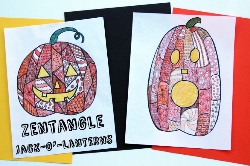 Halloween Zentangle Jack-o'Lantern project for kids and teens