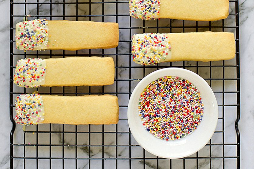 Shortbread Cookie Sticks Dipped in Sprinkles