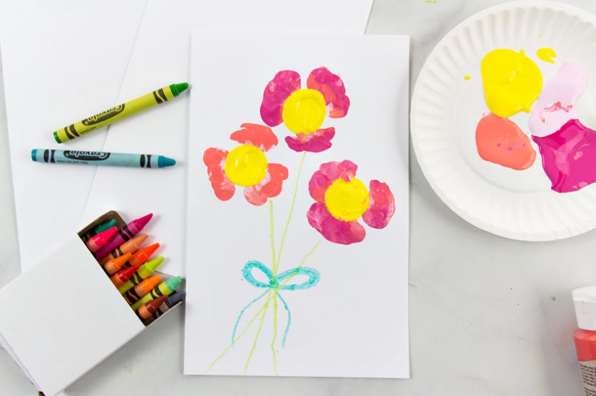 homemade mothers day cards painted with flowers stamped with water bottles