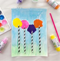 truffula trees art for preschoolers using blow painting and watercolors