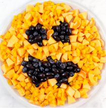 jack o'lantern fruit tray for a halloween party