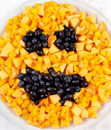 jack o'lantern fruit tray for a halloween party