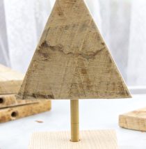 wood triangle, dowel rod and wood block used to make a tree woodcraft project for preschoolers