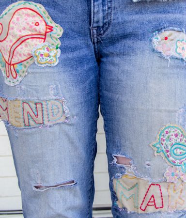 holes in womens jeans patched with embroidery