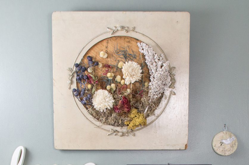 diy dried flower wall art on a gallery wall