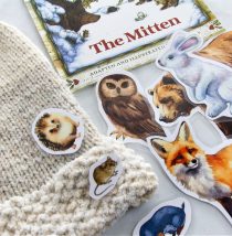 a knit mitten with laminated animals for children's The Mitten activities