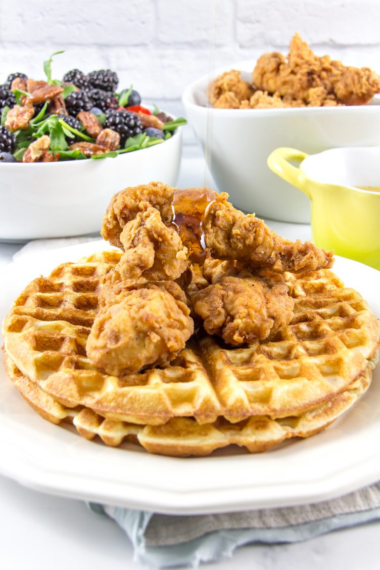 Breakfast for Dinner Chicken and Waffles with Salad - Make and Takes