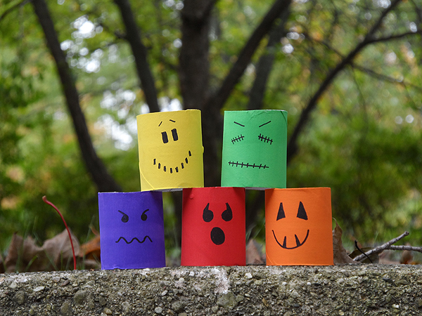 Cardboard Tube Craft: Colorful Ghoul Family
