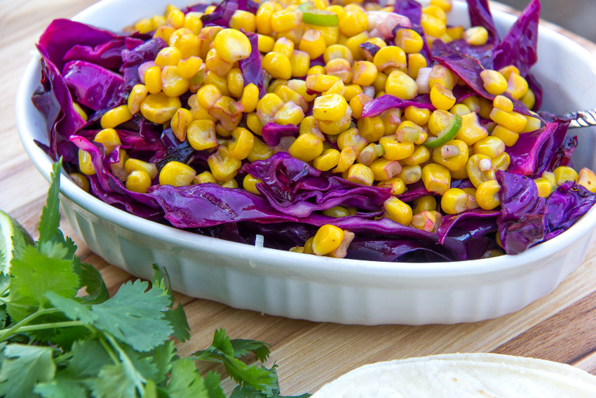 red cabbage and corn slaw