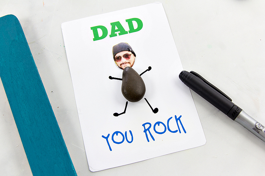 dad you rock fathers day craft with a photo of dad and a rock in a photo frame