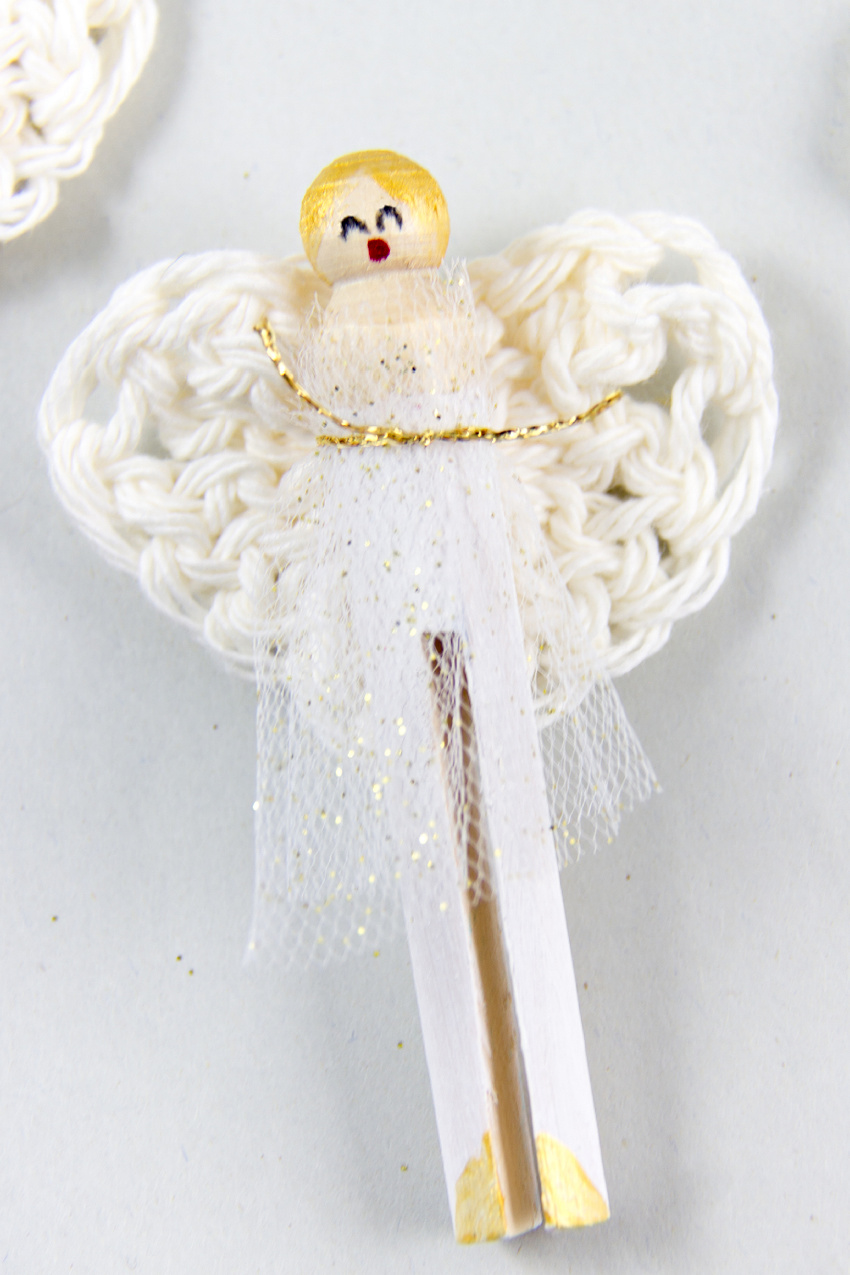 diy angel ornament made with crocheted wings