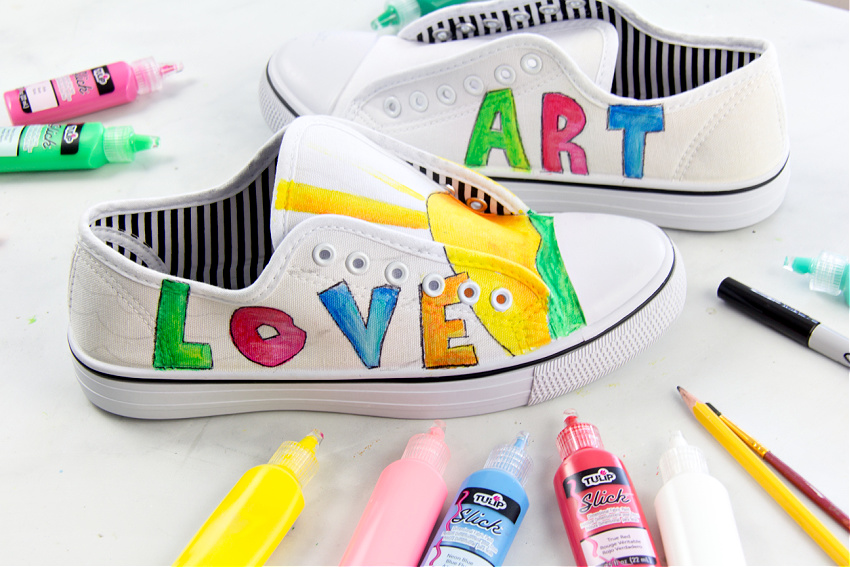 hand painted shoes for teachers and students that say love art