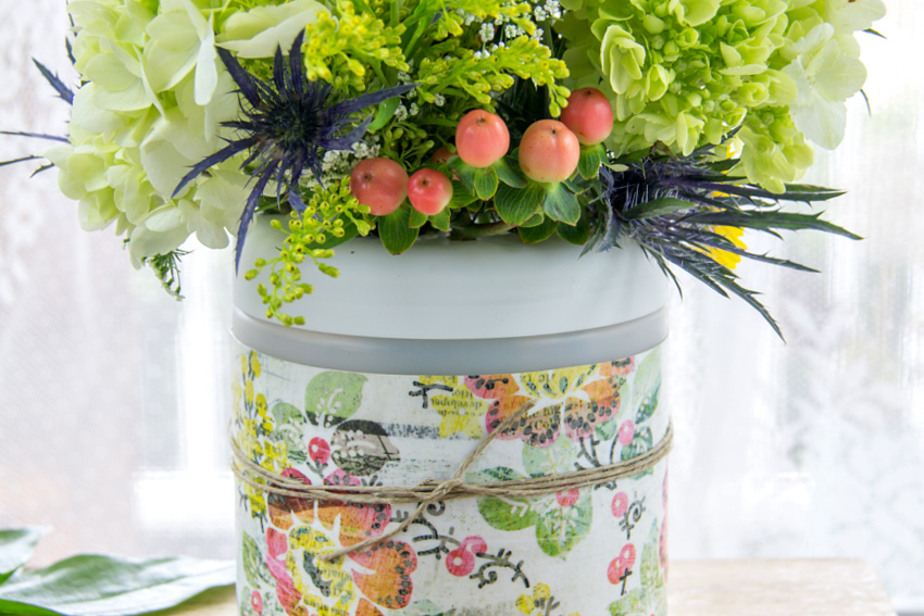 repurposing plastic containers into vases for spring