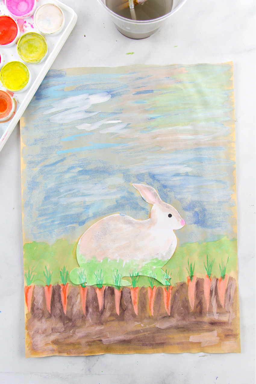 easter bunny watercolor art for kids