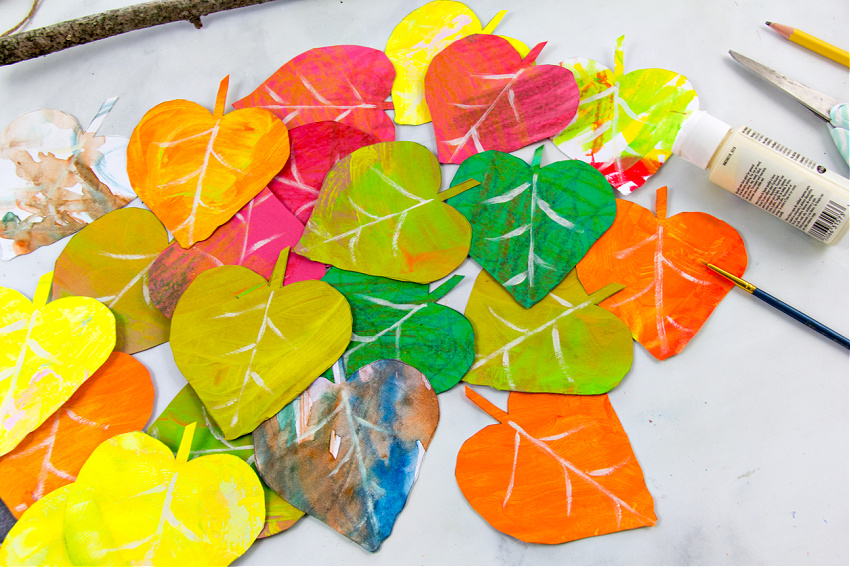 fall paper leaf craft using childrens art