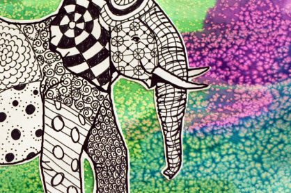 Zentangle elephant & watercolor background