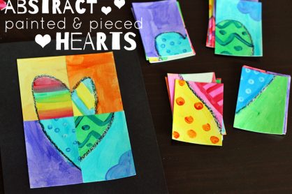 Abstract painted and pieced hearts for Valentine's Day