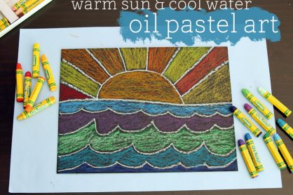 Warm sun and cool water oil pastel art