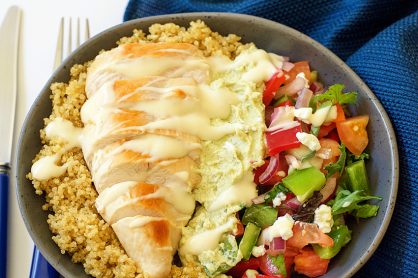 Greek Chicken Avocado and Quinoa Salad Bowl for Dinner