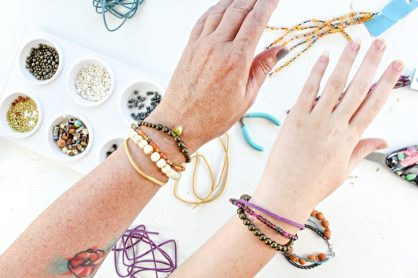handmade beaded and suede layered bracelets for stacking