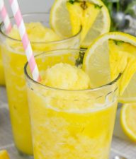 pineapple lemonade slushie in a glass
