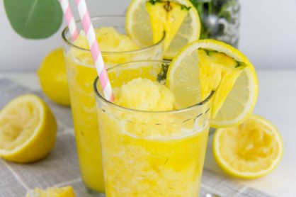 pineapple lemonade slushie in a glass