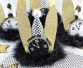 diy new years hat in gold black and white
