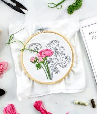 peony floral bouquet embroidery craft kit