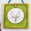 lovebirds embroidery hoop in painted wood frame