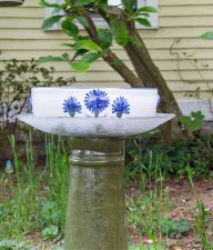 diy garden bird bath made from upcycled materials