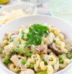 grilled chicken spring pasta with asparagus, peas, and mushrooms